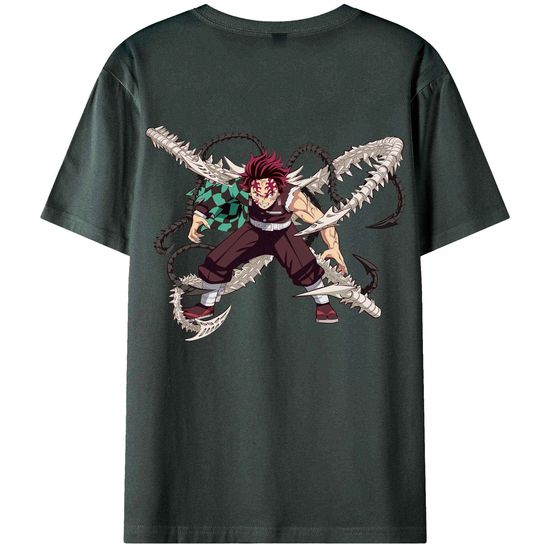 （画像用） 鬼滅の刃 竈門 炭治郎／かまど たんじろう Kamado Tanjirou 綿100％ メンズ半袖Tシャツ（バックプリント） 通気性